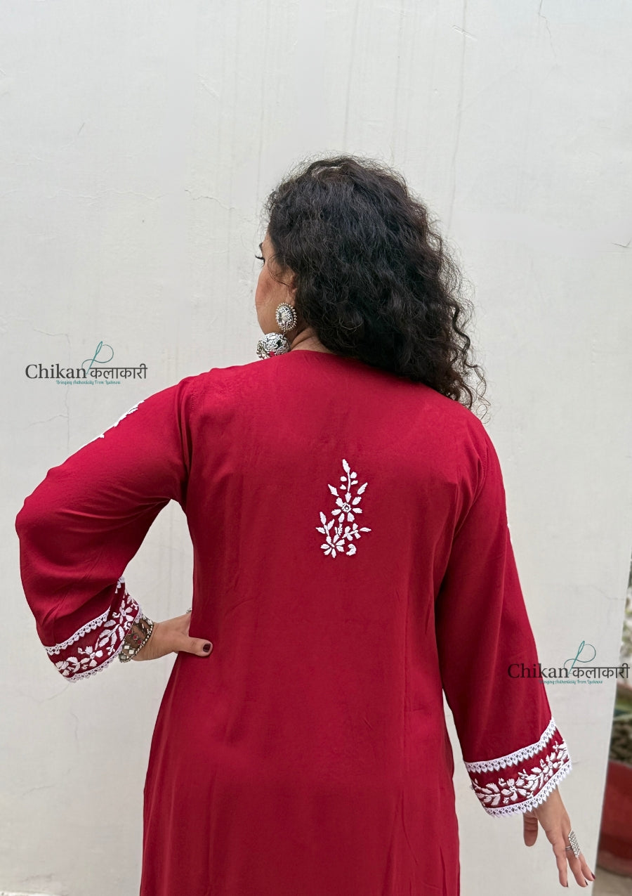 Nazneen Rayon Chikankari Kurti - Maroon