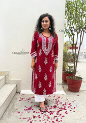 Nazneen Rayon Chikankari Kurti - Maroon