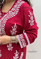 Nazneen Rayon Chikankari Kurti - Maroon