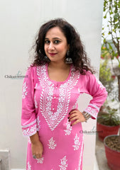 Nazneen Rayon Chikankari Kurti - Pink