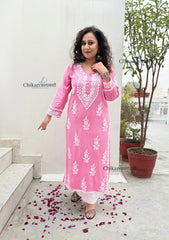 Nazneen Rayon Chikankari Kurti - Pink