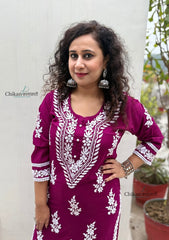 Nazneen Rayon Chikankari Kurti - Wine