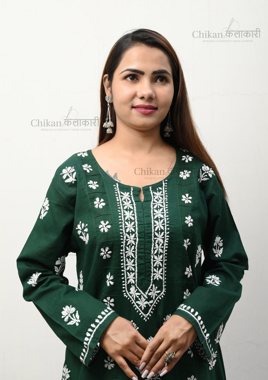 Nida Cotton Chikan Kurti | lucknowi chikankari kurta | lakhnavi kurti | chicken curry kurta | cotton chikankari kurti