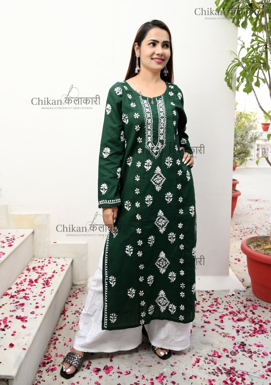 Nida Cotton Chikankari Kurti | lucknow chikan kurti | lakhnavi kurti | chicken curry kurta | chikankari cotton kurtas