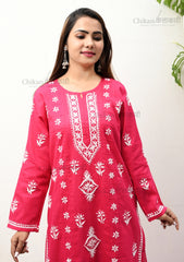 Nida Cotton Chikan Kurti | lucknowi chikan kurta | lakhnavi kurti | chicken curry kurta | cotton chikankari kurti