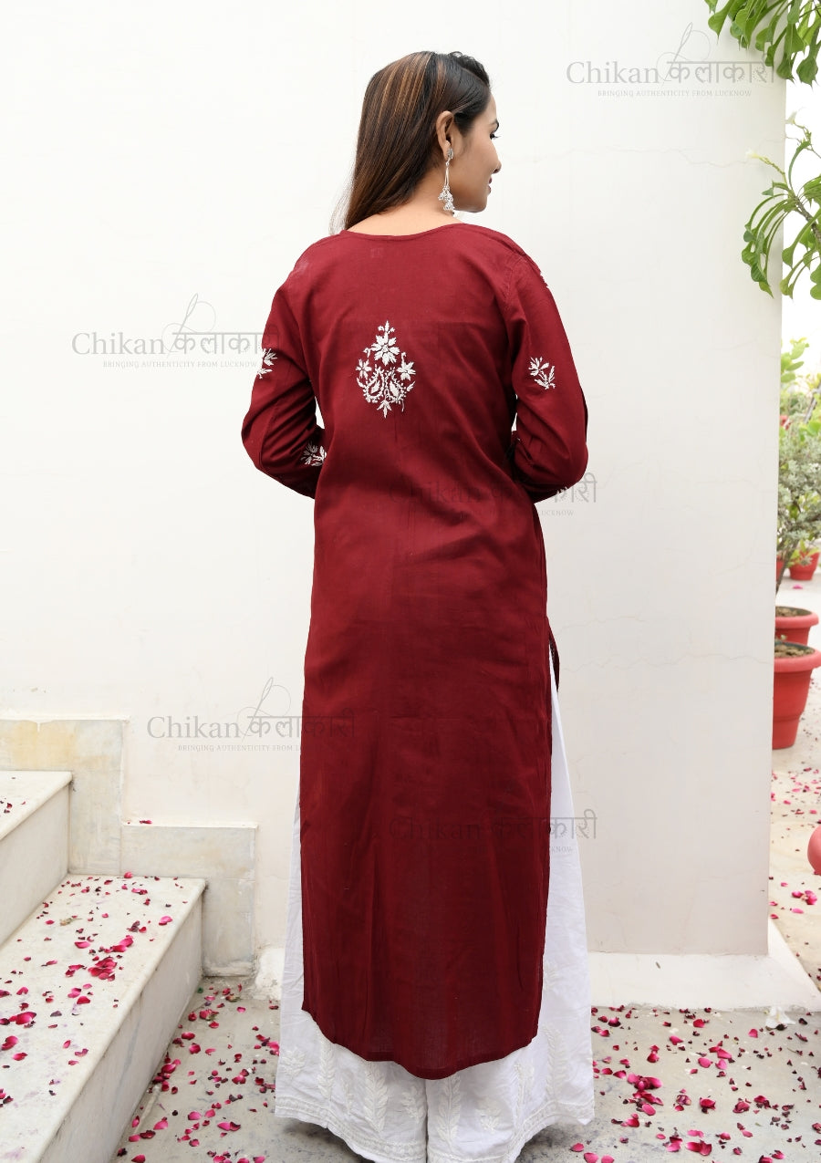 Nida Cotton Chikan Kurta | chikan curry kurti | lakhnavi kurti | chicken curry kurta | cotton chikankari kurti