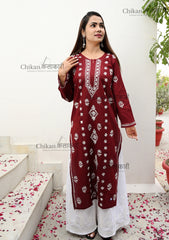 Nida Cotton Chikankari Kurti | lucknowi chikan kurti | lakhnavi kurta | chicken curry kurti | house of chikankari