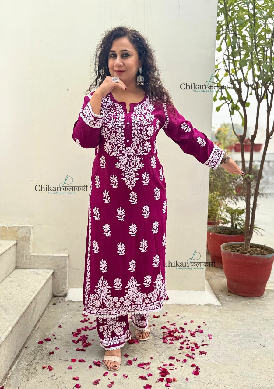 Noor Rayon Chikankari Kurti & Palazzo Set