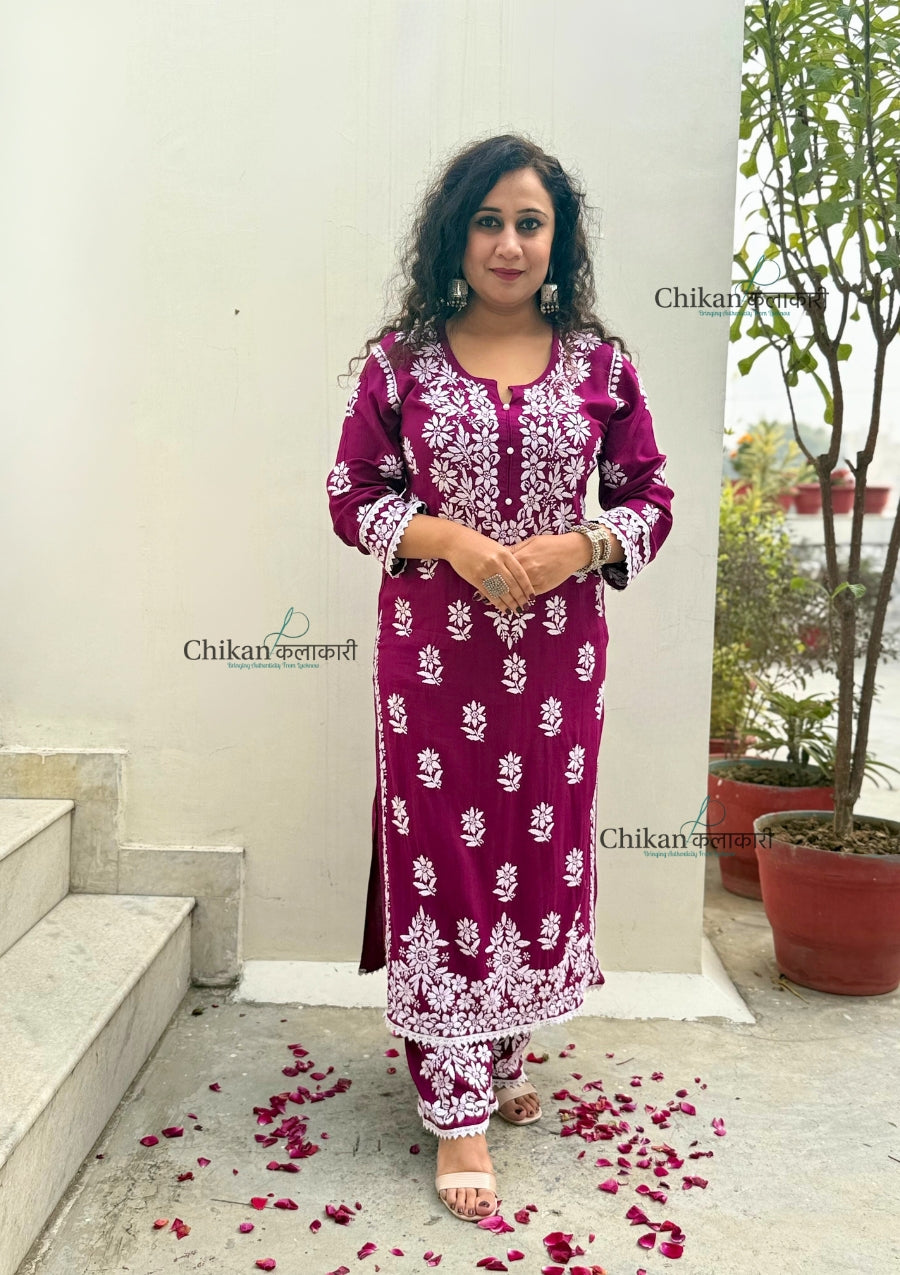 Noor Rayon Chikankari Kurti & Palazzo Set