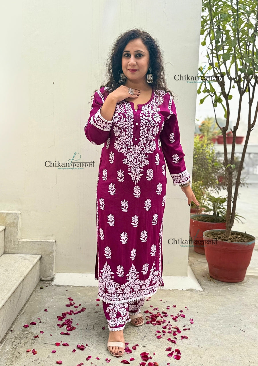 Noor Rayon Chikankari Kurti & Palazzo Set