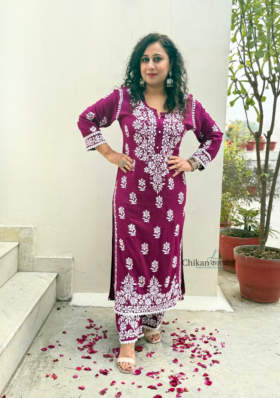 Noor Rayon Chikankari Kurti & Palazzo Set