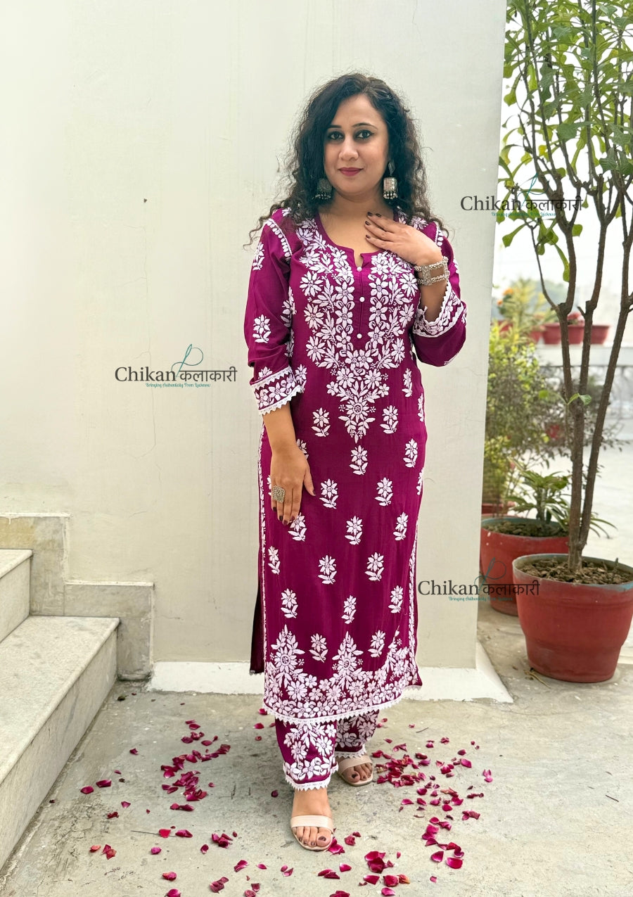 Noor Rayon Chikankari Kurti & Palazzo Set