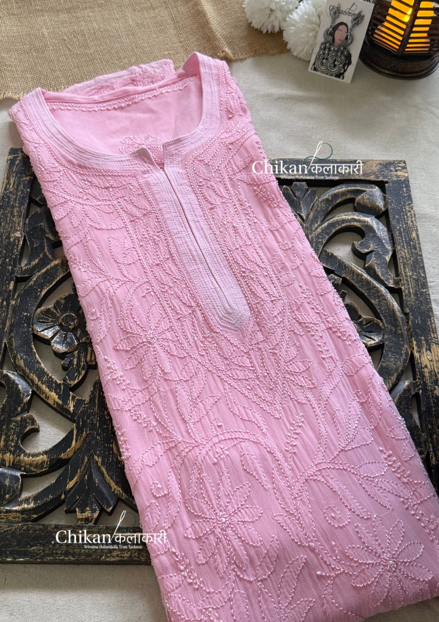 Noor Viscose Jaal Chikankari Kurti - Pink