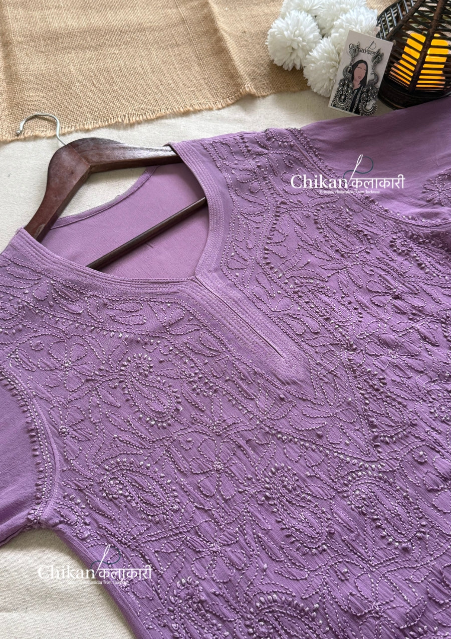 Noor Viscose Jaal Chikankari Kurti - Purple