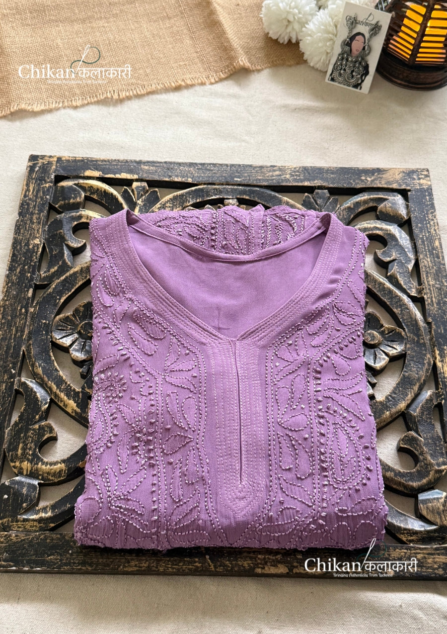 Noor Viscose Jaal Chikankari Kurti - Purple