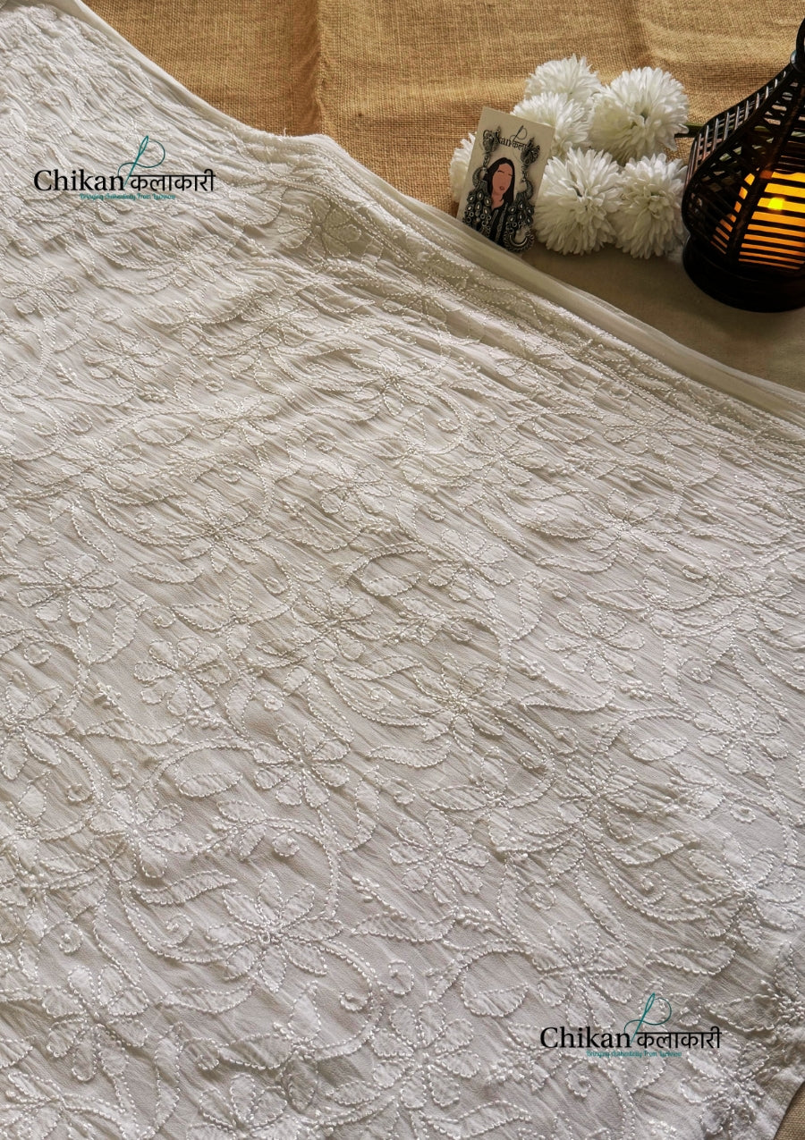Noor Viscose Jaal Chikankari Kurti - White