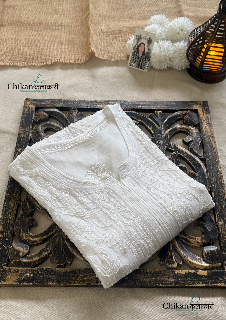 Noor Viscose Jaal Chikankari Kurti - White