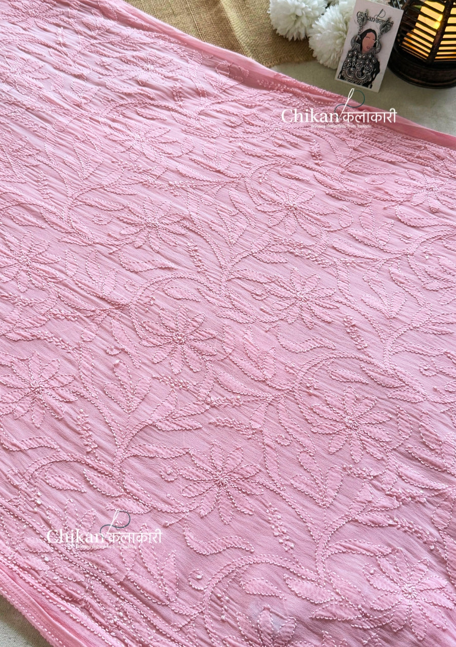 Noor Viscose Jaal Chikankari Kurti - Pink