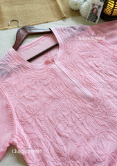 Noor Viscose Jaal Chikankari Kurti - Pink