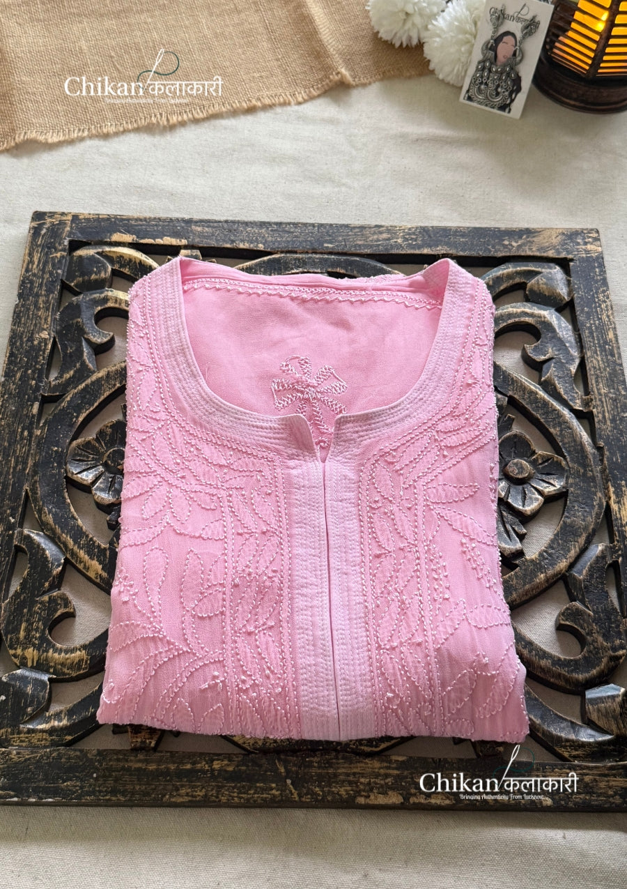 Noor Viscose Jaal Chikankari Kurti - Pink