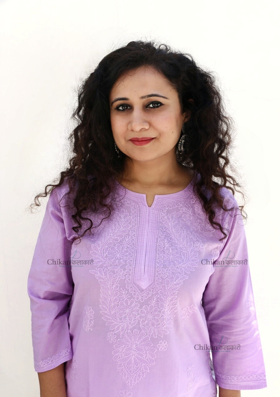 Nyla Purple Short Chikankari Kurti