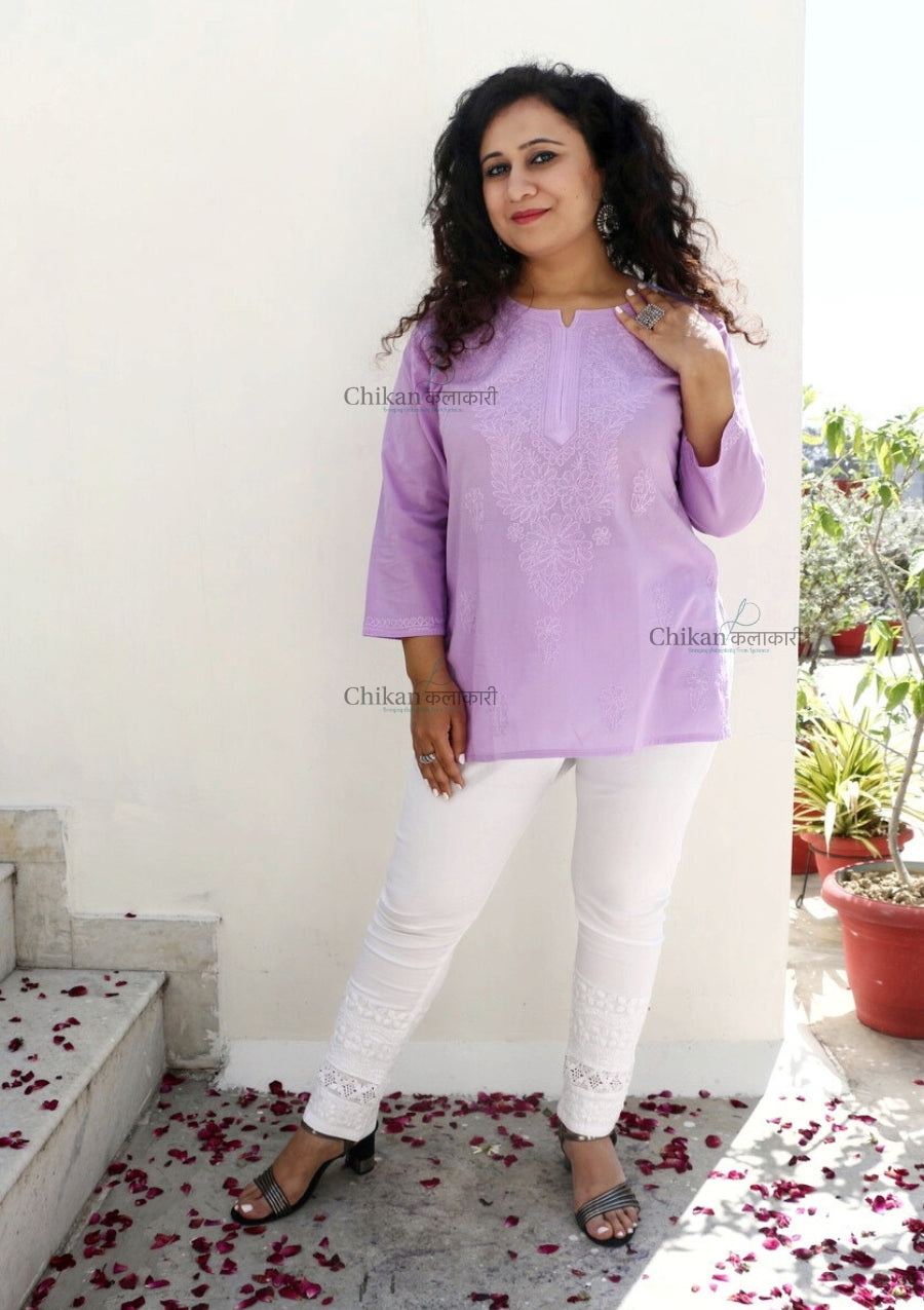 Nyla Purple Short Chikankari Kurti