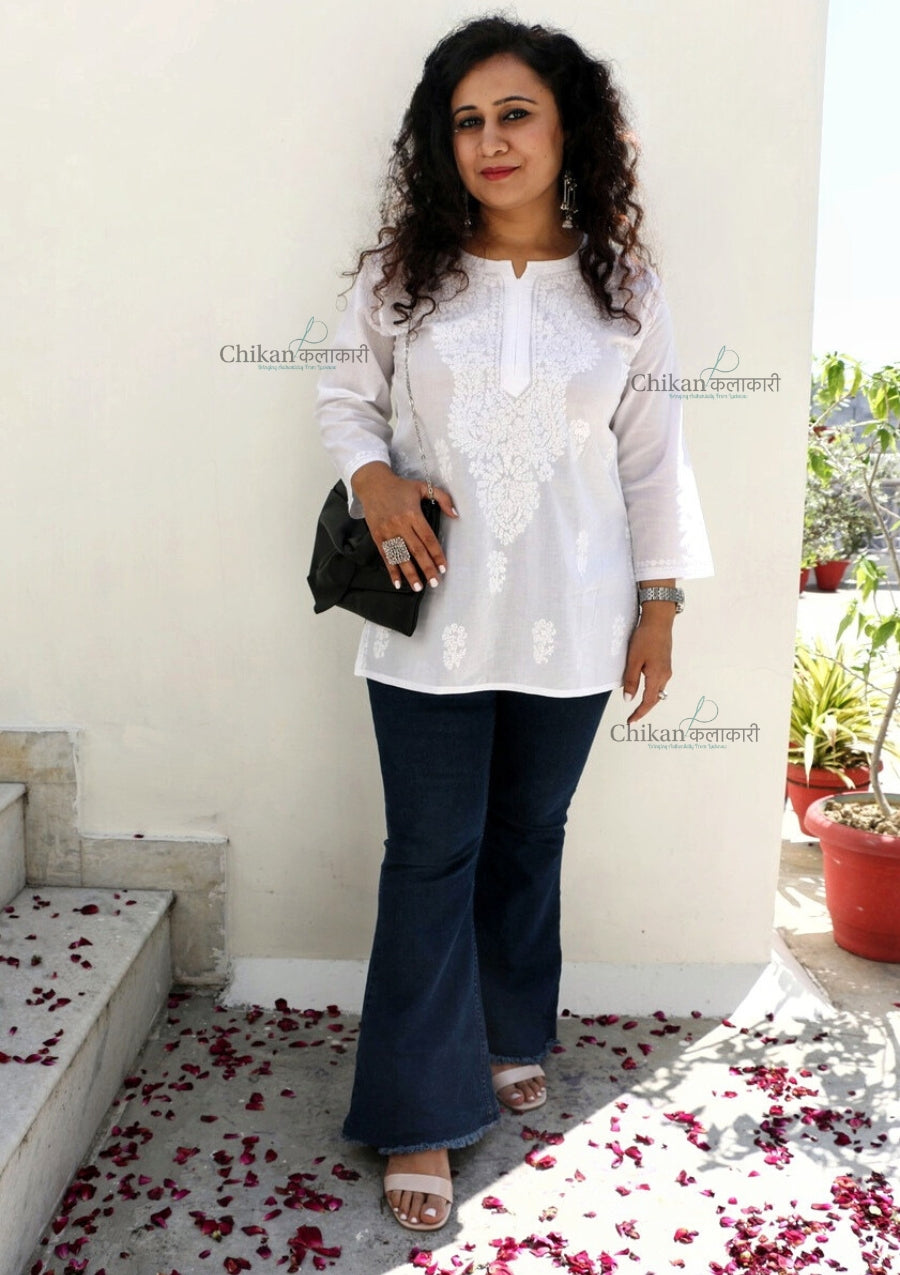 Nyla White Short Chikankari Kurti