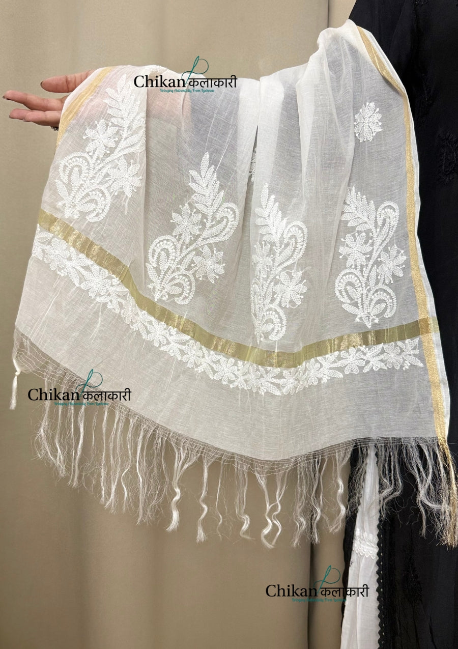 Off-White Chanderi Chikankari Dupatta