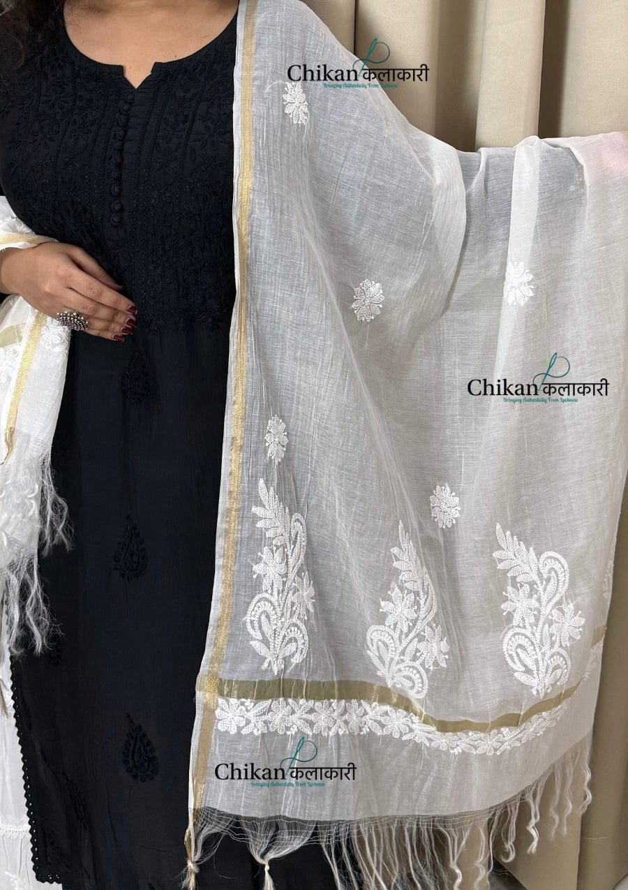 Off-White Chanderi Chikankari Dupatta
