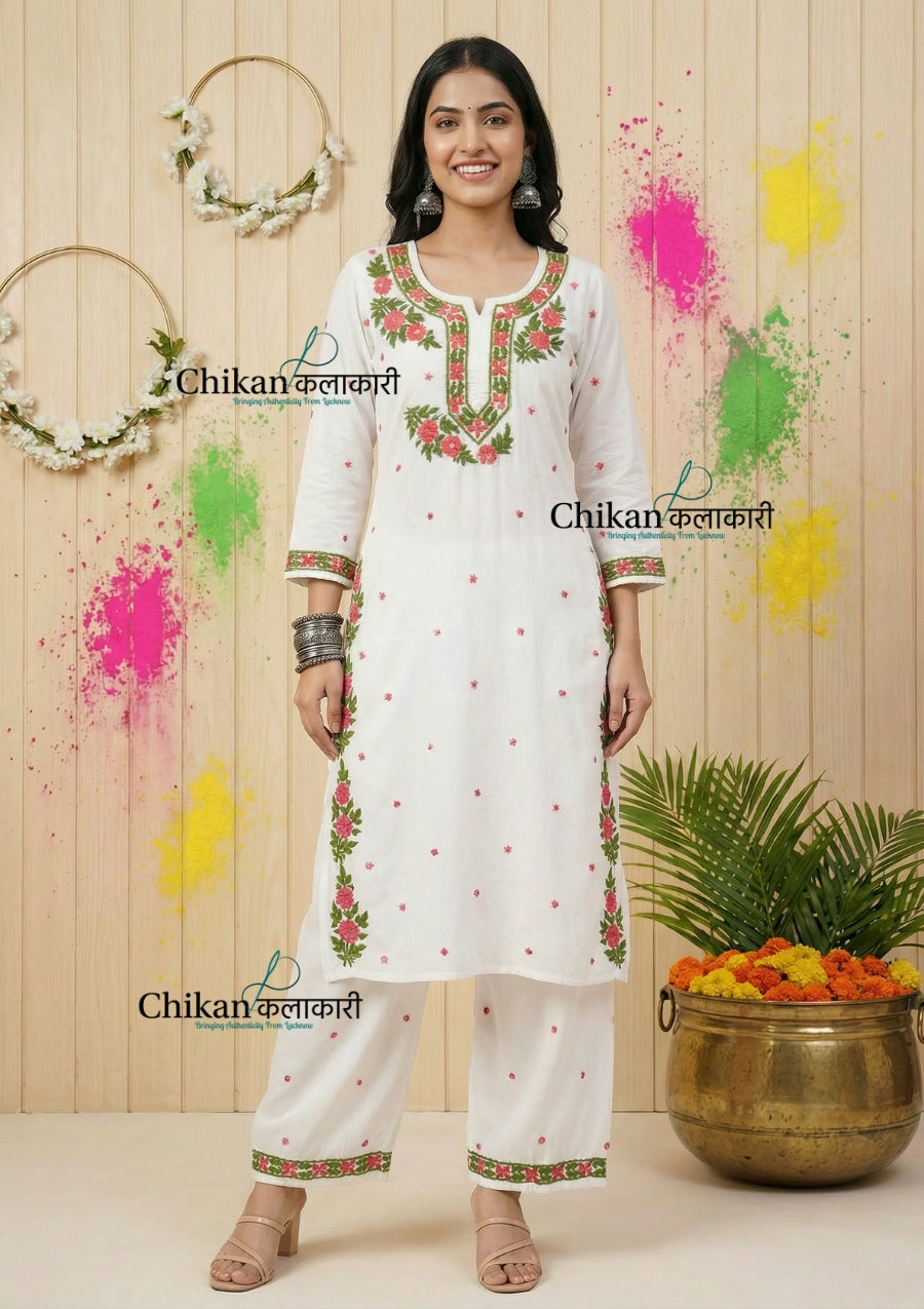 Pakeeza Rayon Chikankari Kurti Set - White