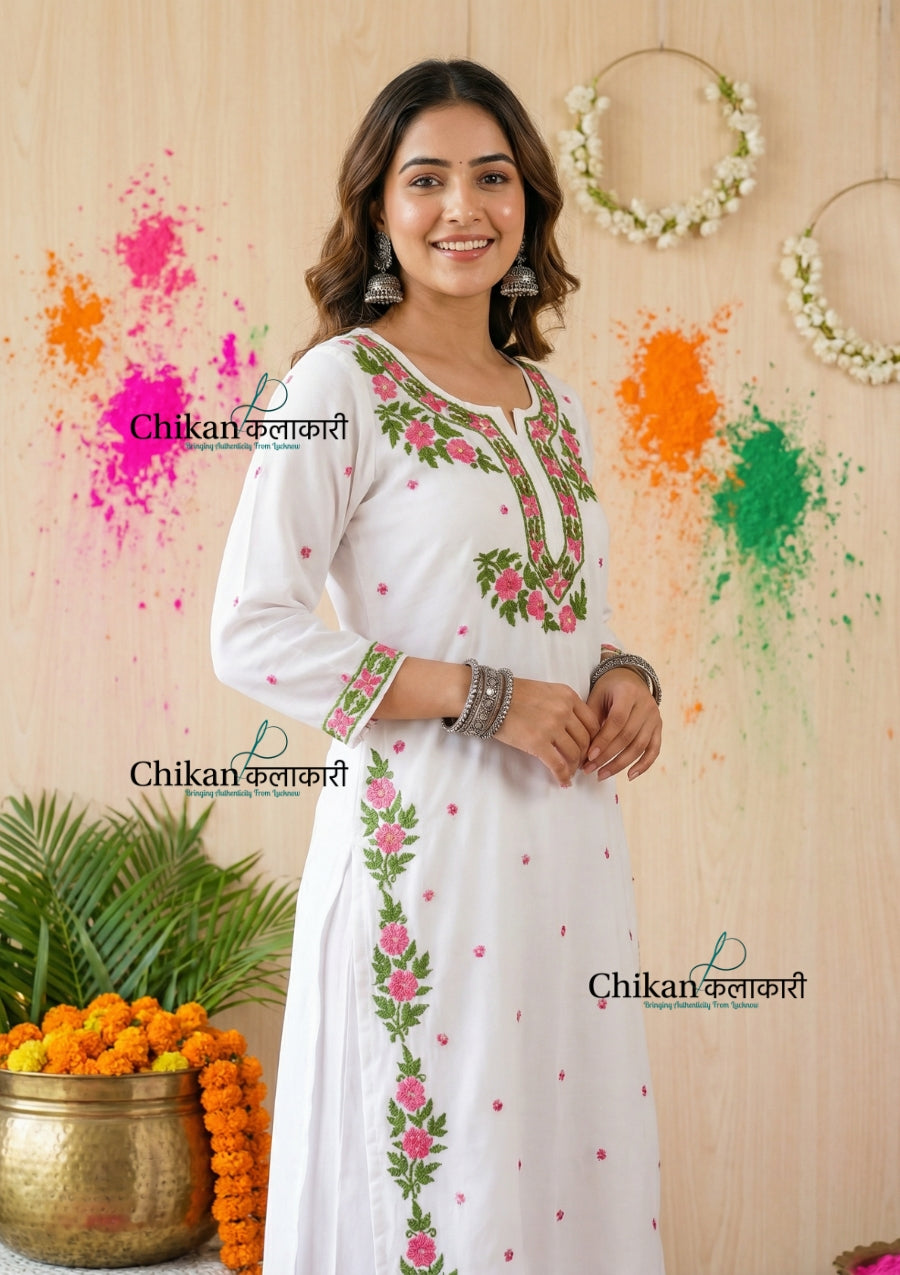 Pakeeza Rayon Chikankari Kurti Set - White