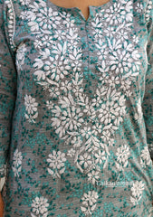 Palak Grey Mulmul Chikankari kurti