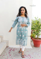 Palak Grey Mulmul Chikankari kurti