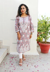 Palak Grey Mulmul Chikankari kurti