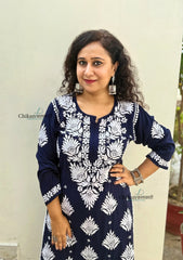 Pankhudi Modal Chikankari Kurti - Blue