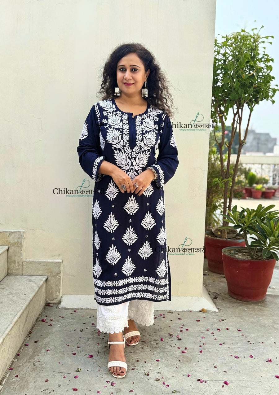 Pankhudi Modal Chikankari Kurti - Blue