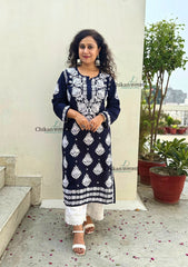 Pankhudi Modal Chikankari Kurti - Blue