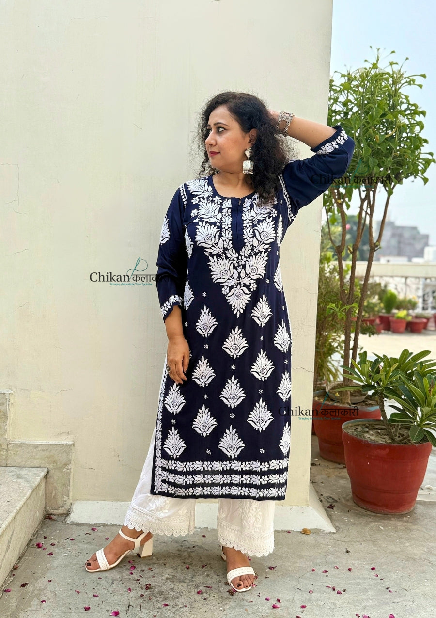 Pankhudi Modal Chikankari Kurti - Blue