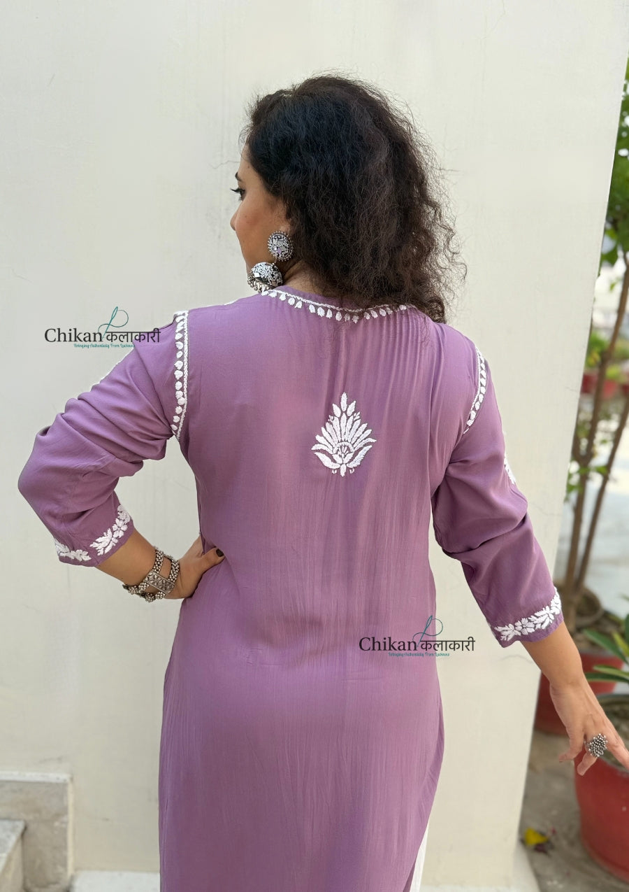 Pankhudi Modal Chikankari Kurti - Mauve