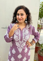 Pankhudi Modal Chikankari Kurti - Mauve