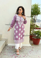 Pankhudi Modal Chikankari Kurti - Mauve