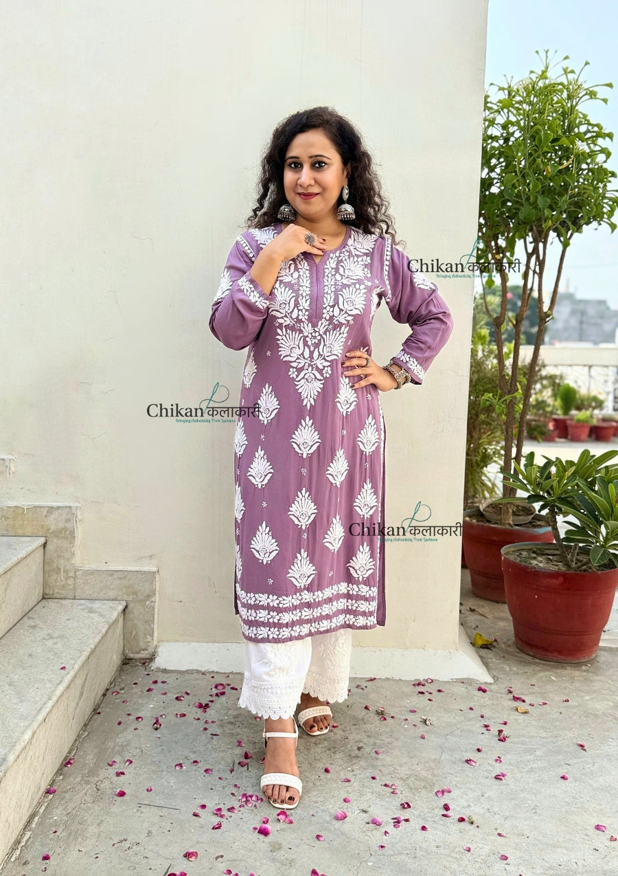 Pankhudi Modal Chikankari Kurti - Mauve