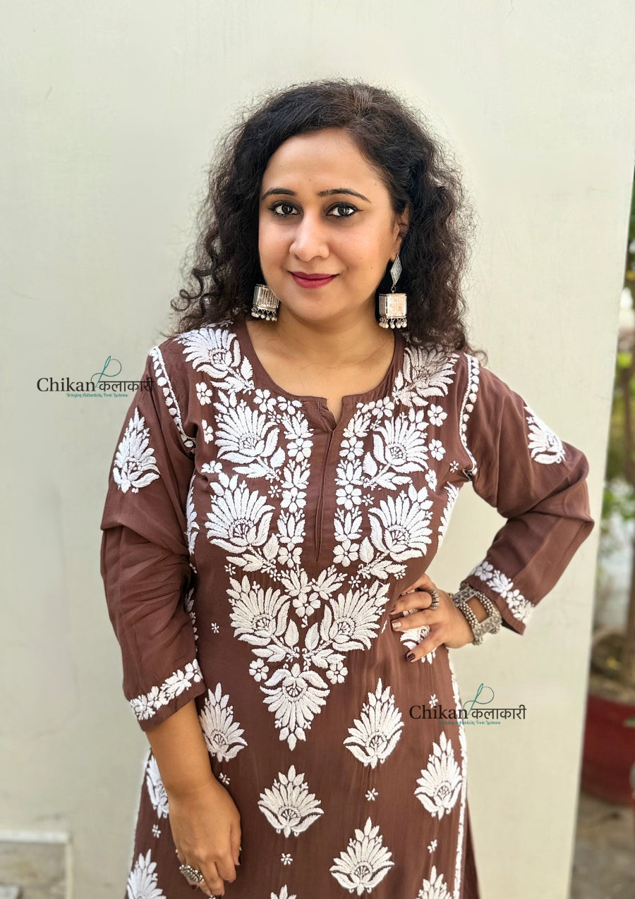 Pankhudi Modal Chikankari Kurti - Brown
