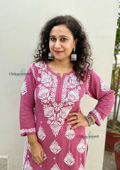Pankhudi Modal Chikankari Kurti - Pink