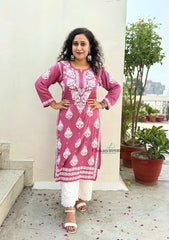 Pankhudi Modal Chikankari Kurti - Pink