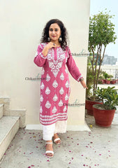 Pankhudi Modal Chikankari Kurti - Pink