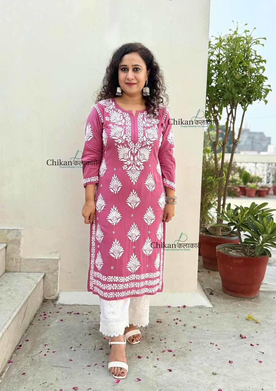 Pankhudi Modal Chikankari Kurti - Pink