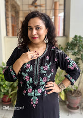 Raha Rayon Chikankari Kurti - Black