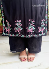 Raha Rayon Chikankari Kurti - Black