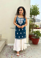 Reeba Short Rayon Chikankari Kurti - Blue